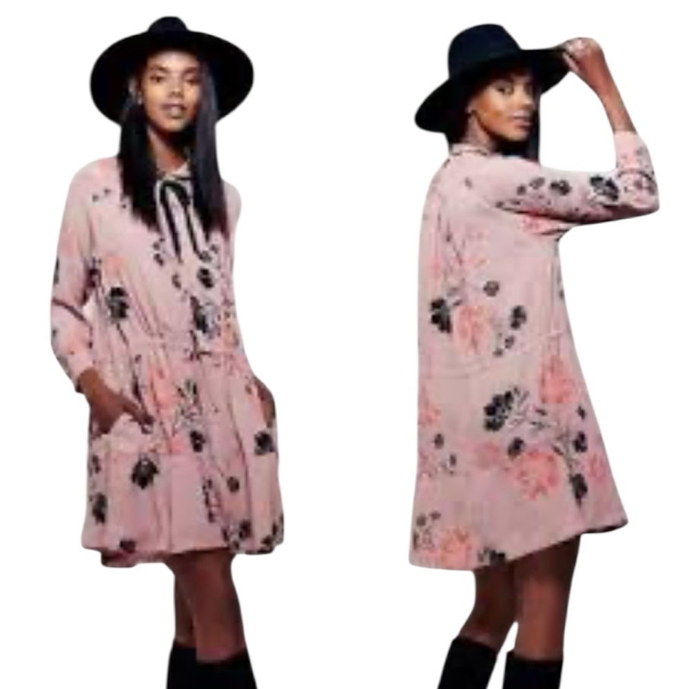 Free People Lena Pink Floral Button Front Dress Size XS